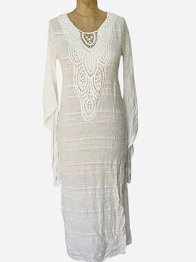 White Crochet-Detail Boho Maxi Dress